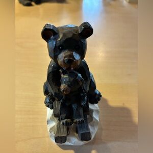 Handcrafted Bear Figurine Lipco 2 bears sledding in the snow wooden